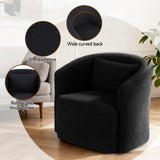 Arm Chairs & Recliners: Artiss Round Swivel Armchair Sherpa Fleece Black