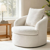 Arm Chairs & Recliners: Artiss Round Swivel Armchair Extra Pillow White
