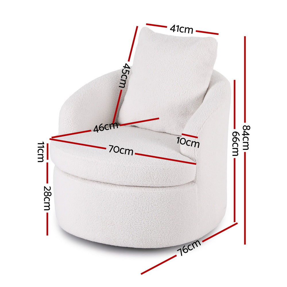 Arm Chairs & Recliners: Artiss Round Swivel Armchair Extra Pillow White