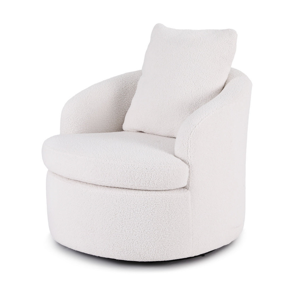 Arm Chairs & Recliners: Artiss Round Swivel Armchair Extra Pillow White
