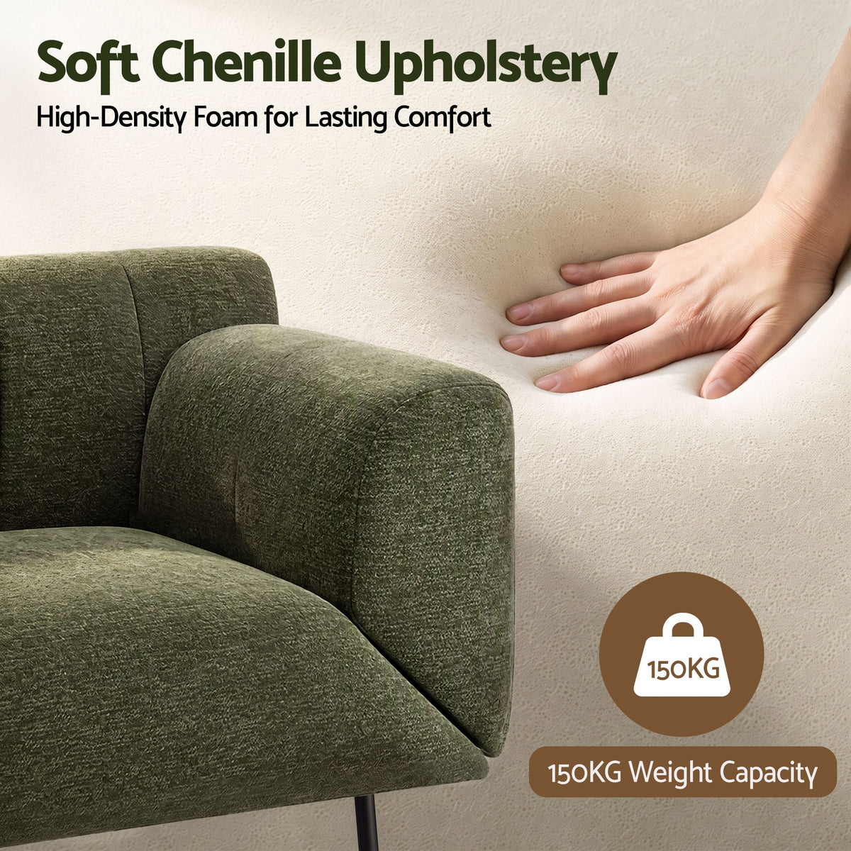 Artiss Armchair 3-in-1 Convertible Chenille Lounger and Daybed Green