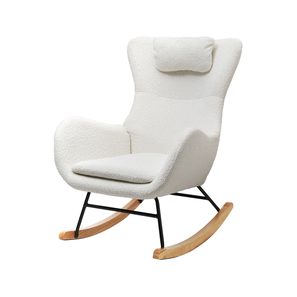 Arm Chairs & Recliners: Artiss Rocking Chair Armchair Pillow Boucle White