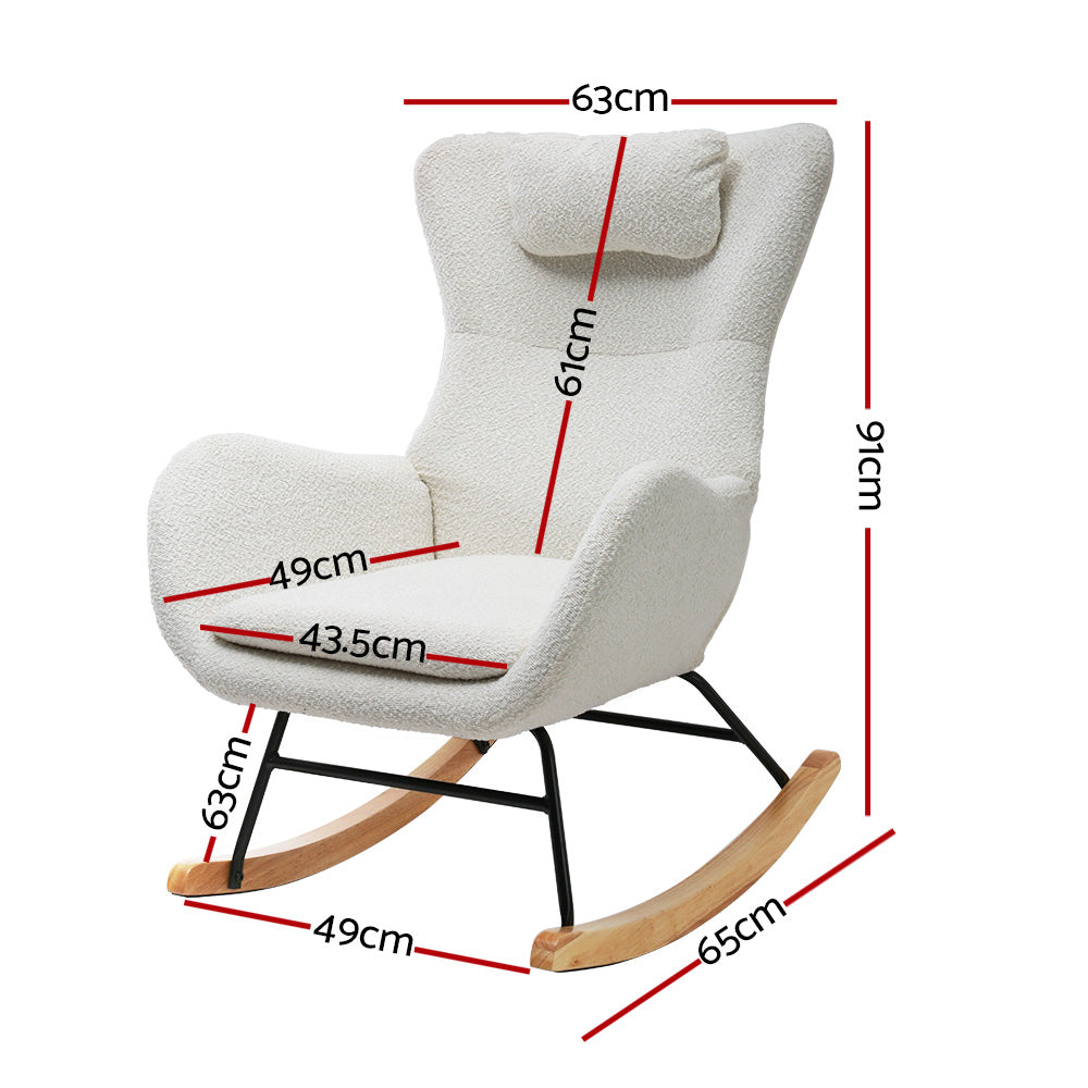 Arm Chairs & Recliners: Artiss Rocking Chair Armchair Pillow Boucle White