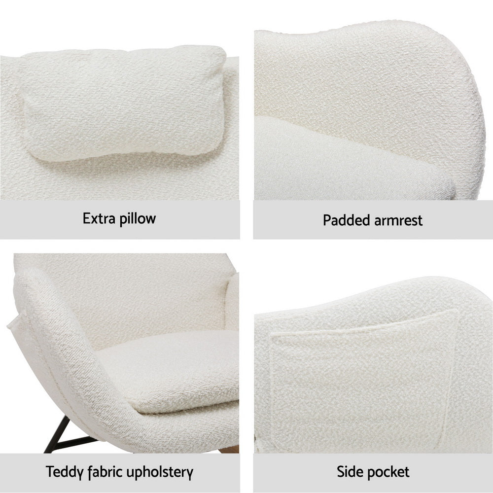 Arm Chairs & Recliners: Artiss Rocking Chair Armchair Pillow Boucle White