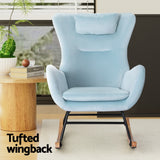 Arm Chairs & Recliners: Artiss Rocking Chair Armchair Pillow Velvet Blue