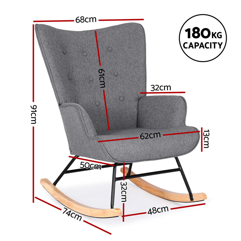 Arm Chairs & Recliners: Artiss Rocking Armchair Nursing Chair Linen Fabric Grey