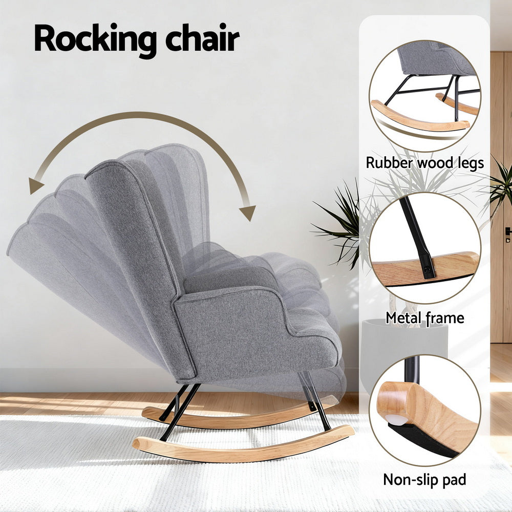 Arm Chairs & Recliners: Artiss Rocking Armchair Nursing Chair Linen Fabric Grey