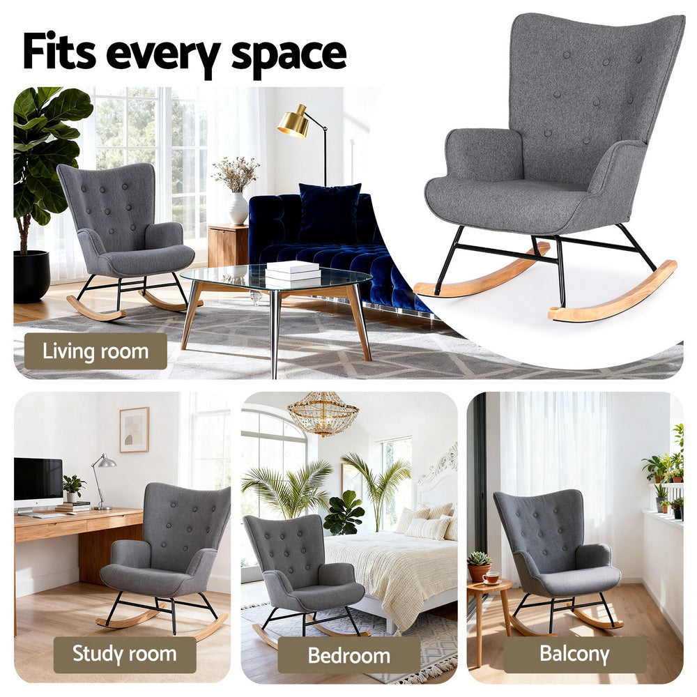 Arm Chairs & Recliners: Artiss Rocking Armchair Nursing Chair Linen Fabric Grey