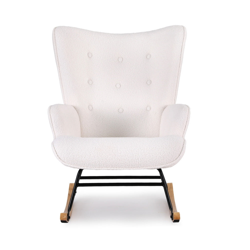Arm Chairs & Recliners: Artiss Rocking Armchair Nursing Chair Boucle Fabric White