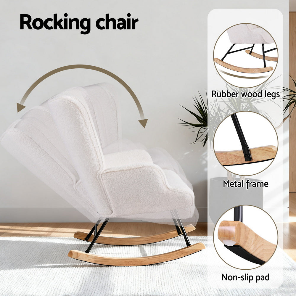 Arm Chairs & Recliners: Artiss Rocking Armchair Nursing Chair Boucle Fabric White