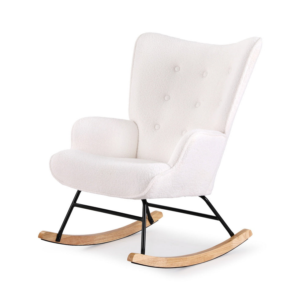 Arm Chairs & Recliners: Artiss Rocking Armchair Nursing Chair Boucle Fabric White