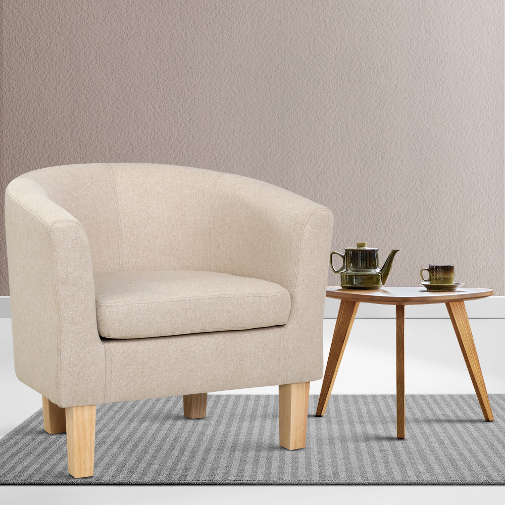 Arm Chairs & Recliners: Artiss Armchair Tub Chair Beige Abby