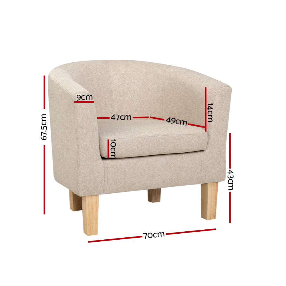 Arm Chairs & Recliners: Artiss Armchair Tub Chair Beige Abby