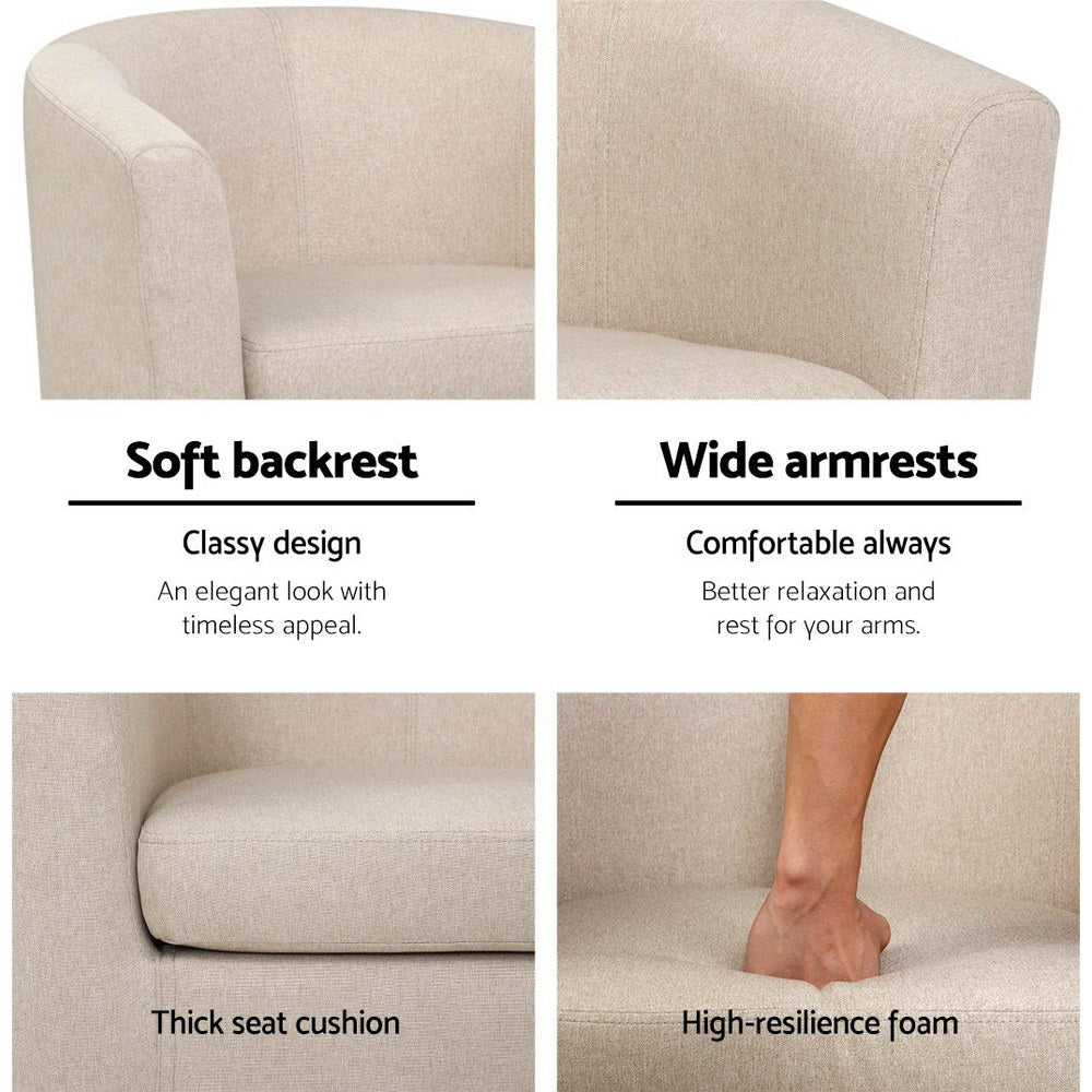 Arm Chairs & Recliners: Artiss Armchair Tub Chair Beige Abby