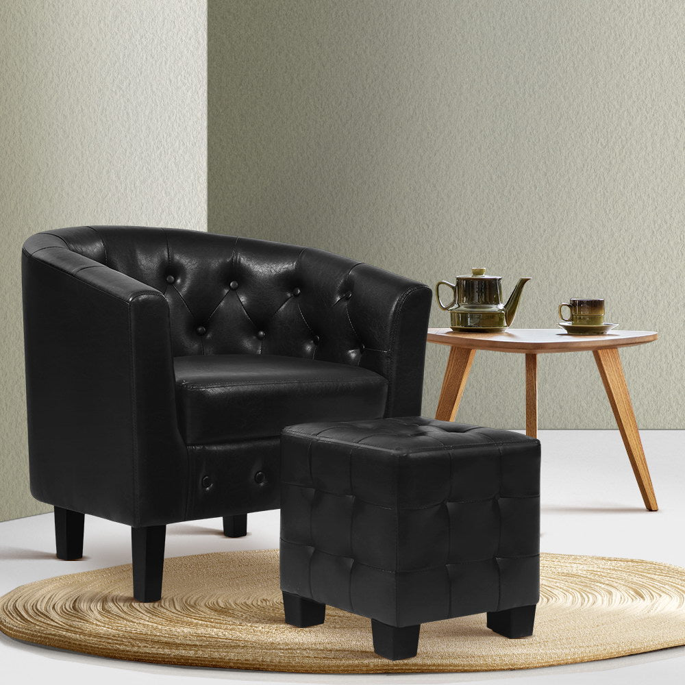 Arm Chairs & Recliners: Artiss Armchair Set with Ottoman Black Ava