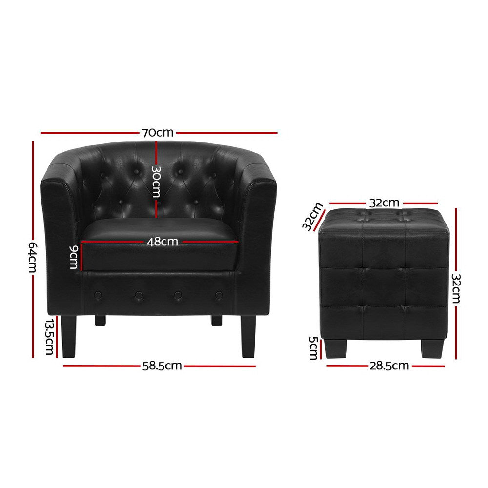 Arm Chairs & Recliners: Artiss Armchair Set with Ottoman Black Ava