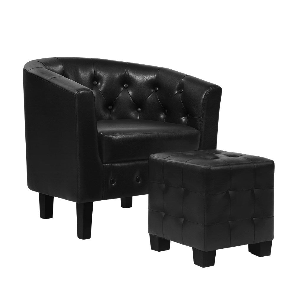 Arm Chairs & Recliners: Artiss Armchair Set with Ottoman Black Ava