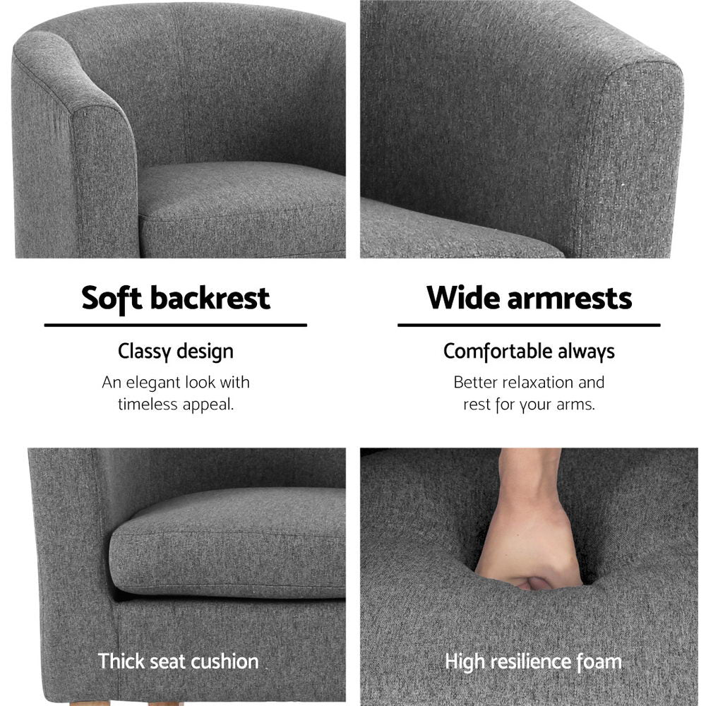 Arm Chairs & Recliners: Artiss Abby Fabric Armchair - Grey