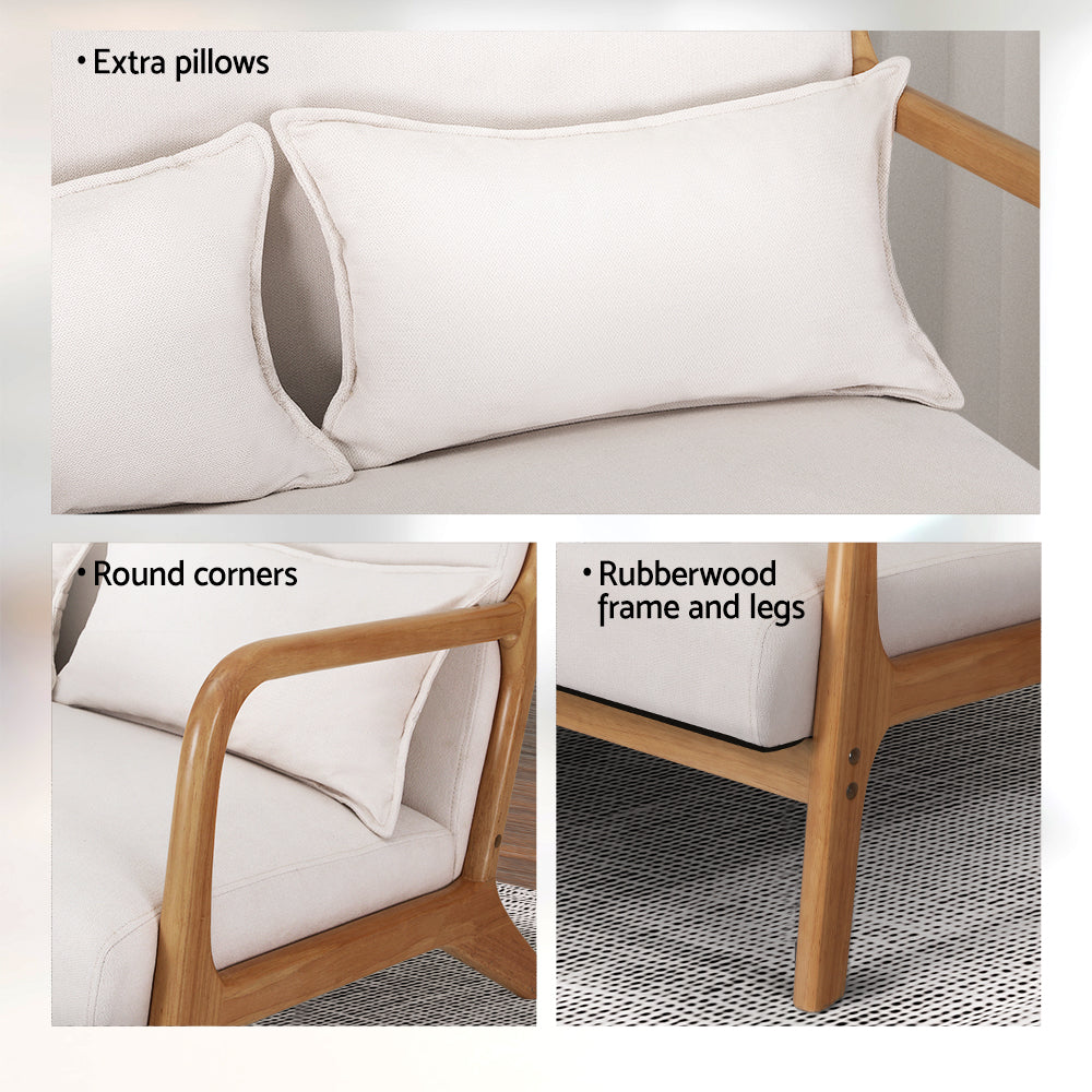 Arm Chairs & Recliners: Artiss Armchair Lounge Chair Accent Armchairs Couch Sofa Loveseat Beige Wood