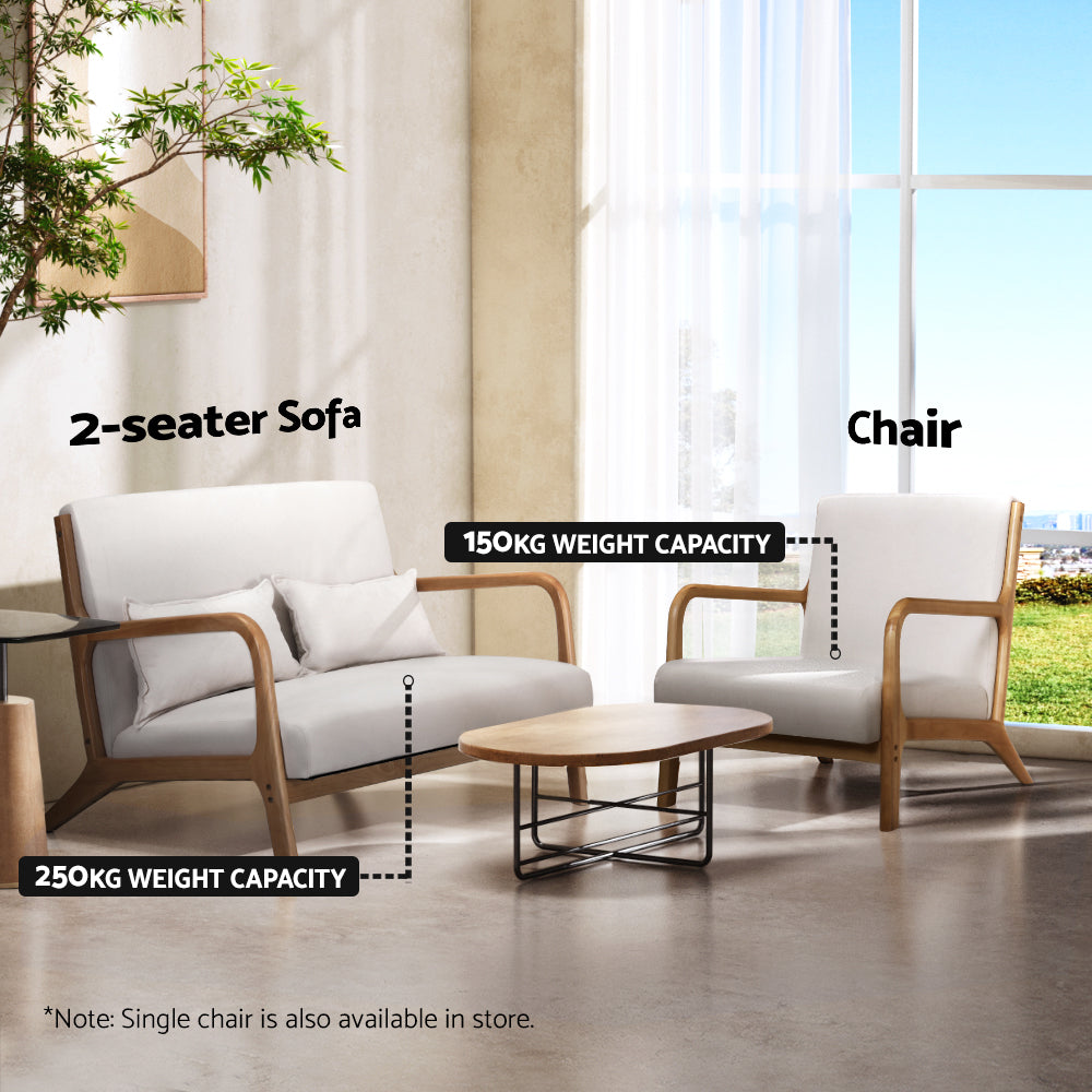 Arm Chairs & Recliners: Artiss Armchair Lounge Chair Accent Armchairs Couch Sofa Loveseat Beige Wood