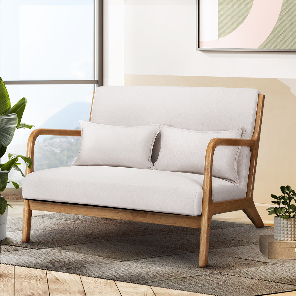 Arm Chairs & Recliners: Artiss Armchair Lounge Chair Accent Armchairs Couch Sofa Loveseat Beige Wood