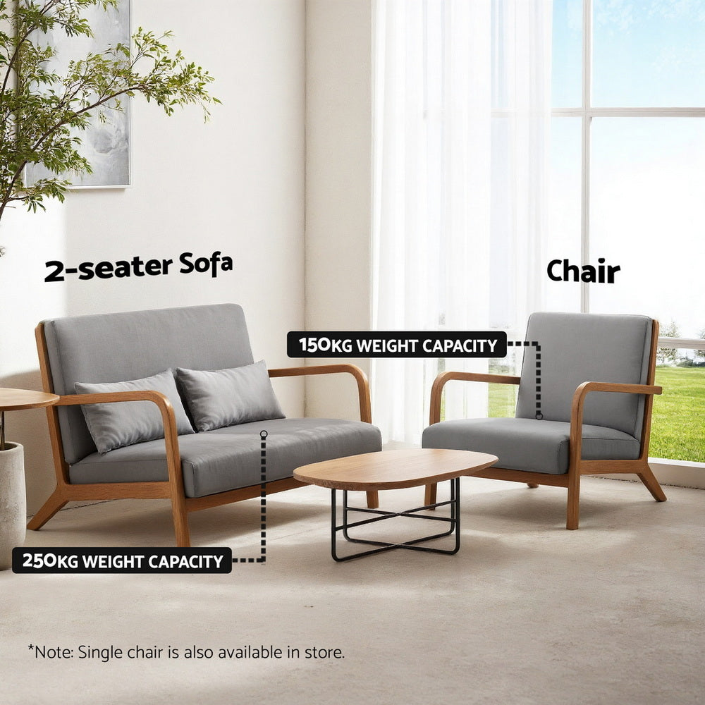 Arm Chairs & Recliners: Artiss Armchair 2-seater Loveseat Fabric Grey