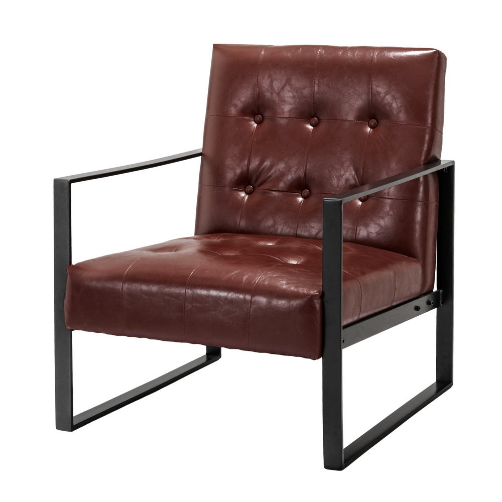 Arm Chairs & Recliners: Artiss Armchair Lounge Chair Accent Chairs PU Leather Sofa Brown Metal Frame