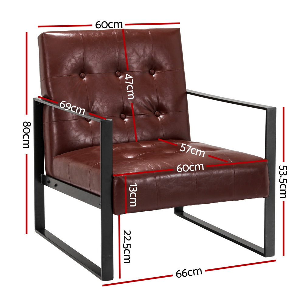 Arm Chairs & Recliners: Artiss Armchair Lounge Chair Accent Chairs PU Leather Sofa Brown Metal Frame