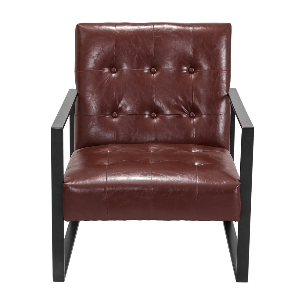 Arm Chairs & Recliners: Artiss Armchair Lounge Chair Accent Chairs PU Leather Sofa Brown Metal Frame