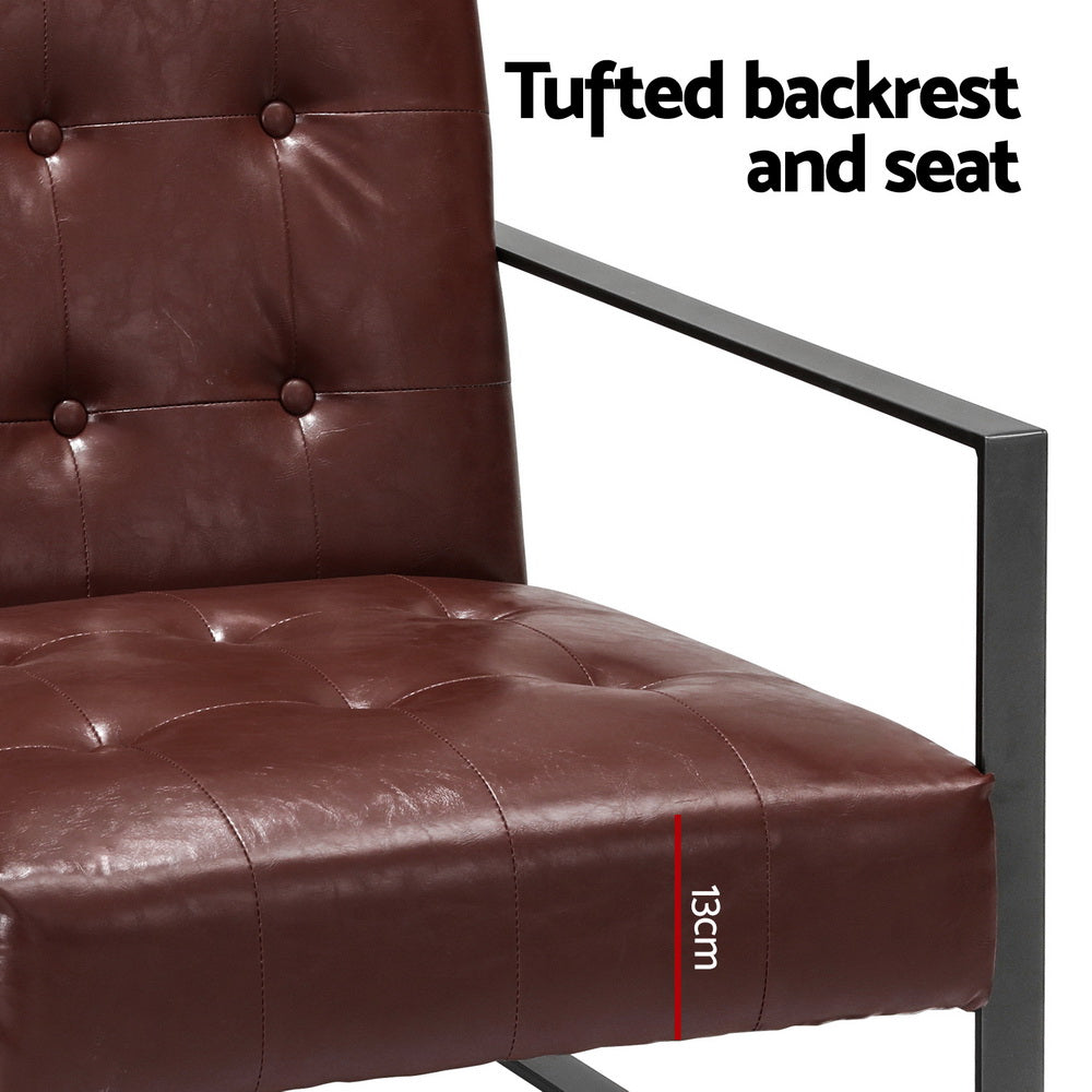Arm Chairs & Recliners: Artiss Armchair Lounge Chair Accent Chairs PU Leather Sofa Brown Metal Frame