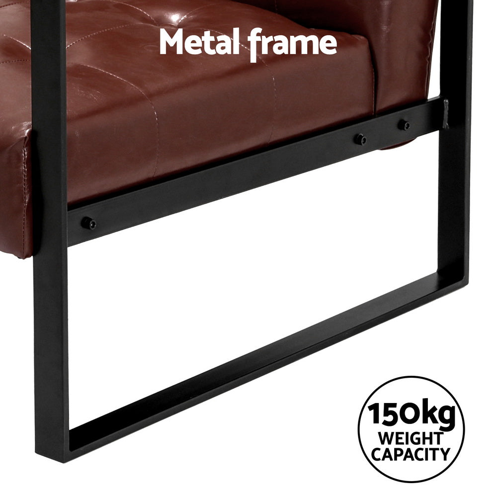 Arm Chairs & Recliners: Artiss Armchair Lounge Chair Accent Chairs PU Leather Sofa Brown Metal Frame