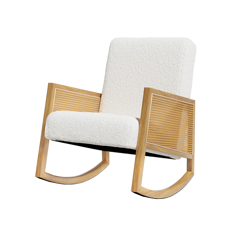 Arm Chairs & Recliners: Artiss Armchair Rocking Chair Boucle Rattan White