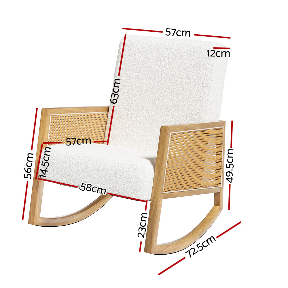 Arm Chairs & Recliners: Artiss Armchair Rocking Chair Boucle Rattan White