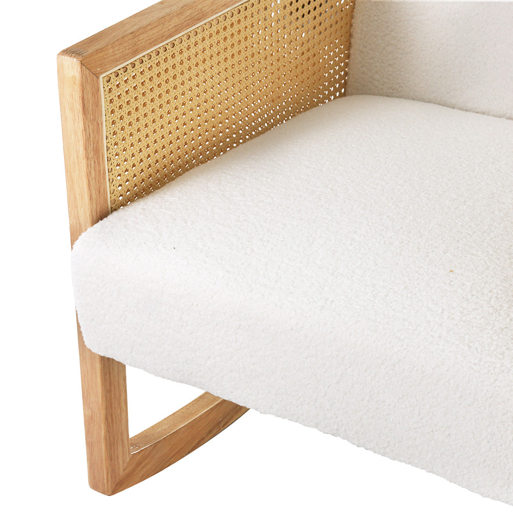 Arm Chairs & Recliners: Artiss Armchair Rocking Chair Boucle Rattan White