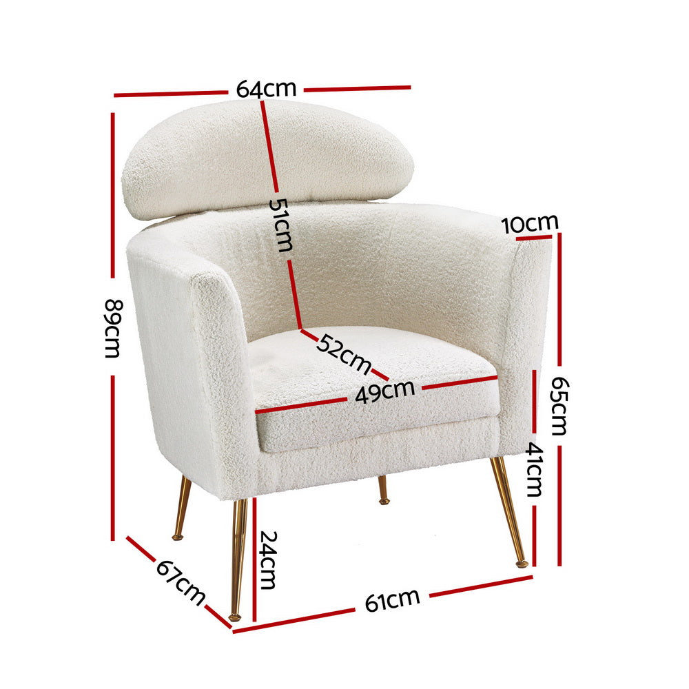 Arm Chairs & Recliners: Artiss Armchair Boucle Fabric White Yoli