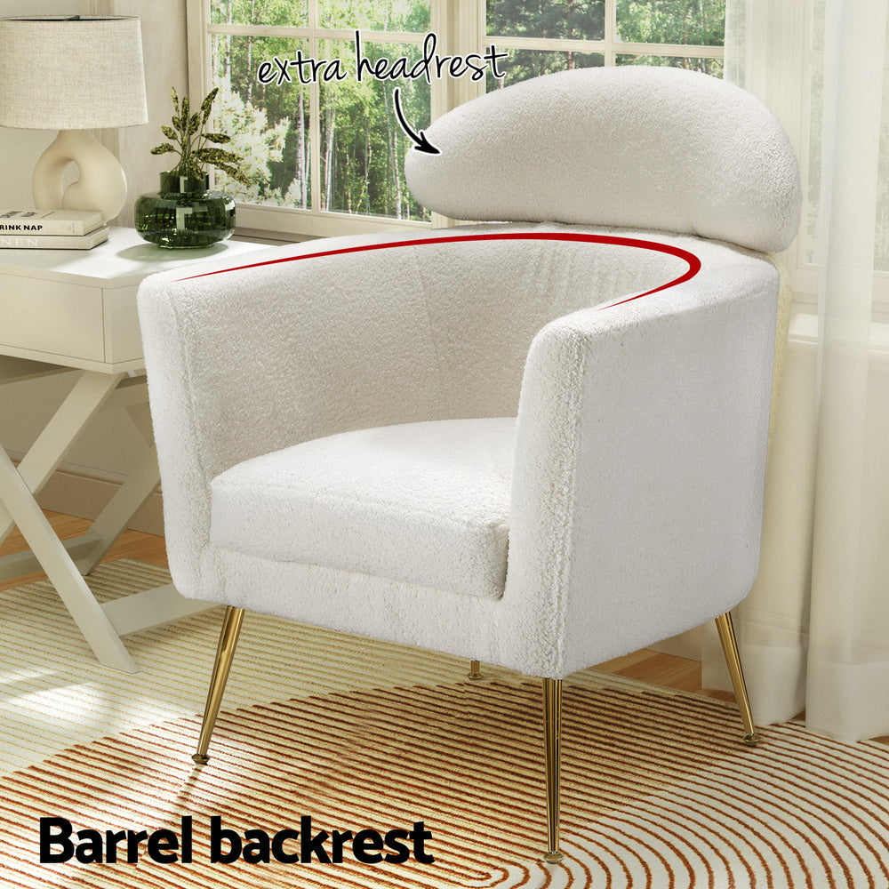 Arm Chairs & Recliners: Artiss Armchair Boucle Fabric White Yoli