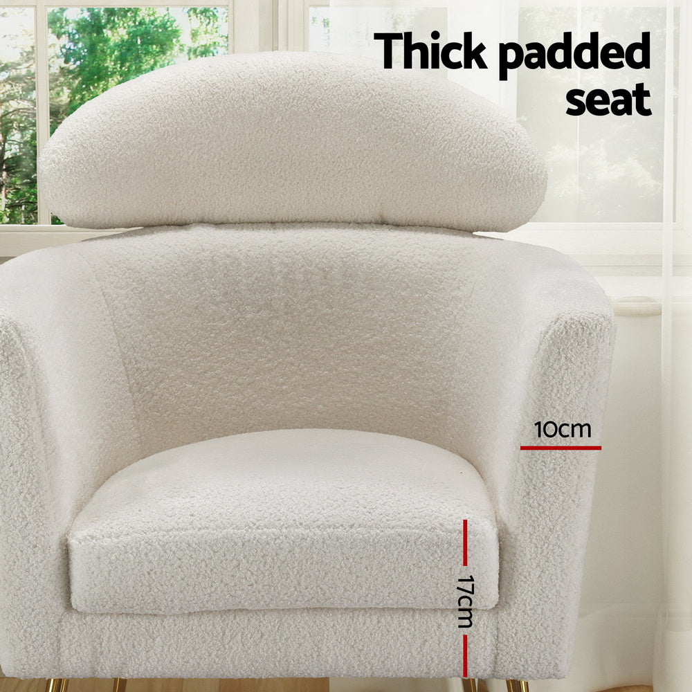 Arm Chairs & Recliners: Artiss Armchair Boucle Fabric White Yoli