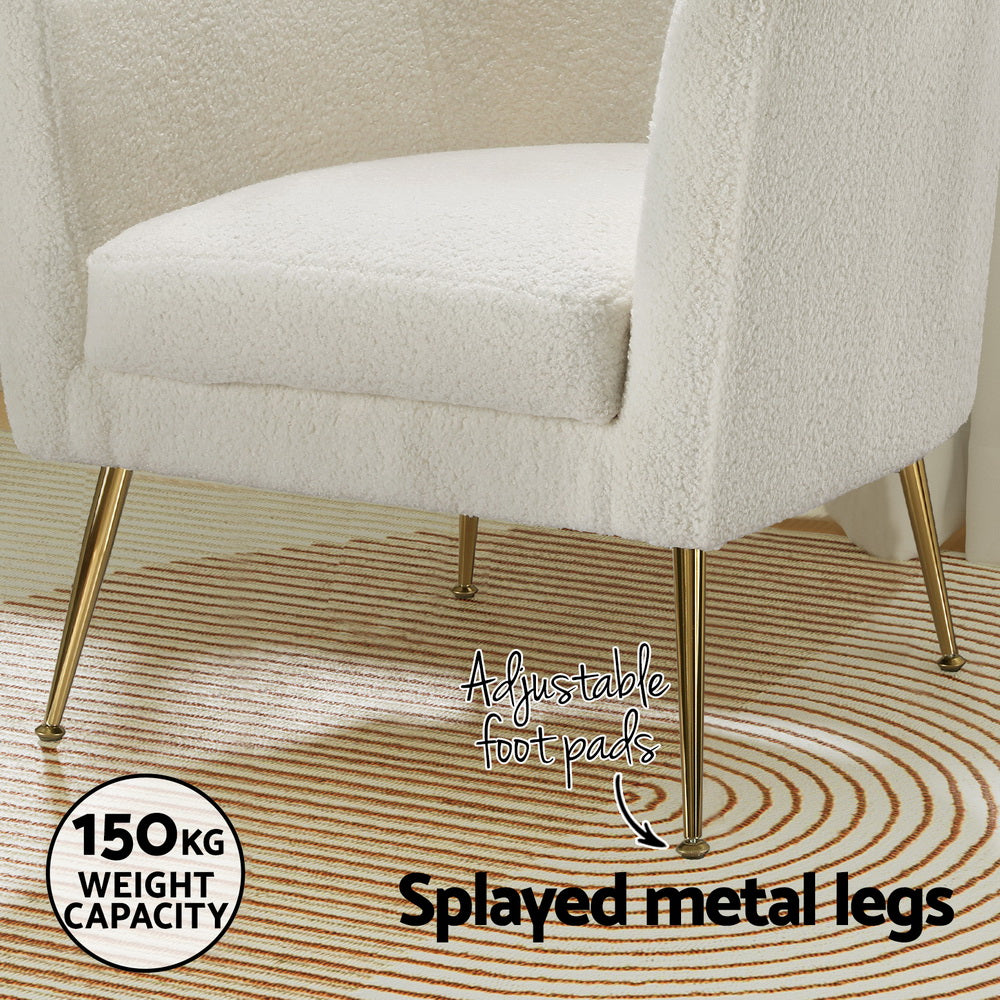 Arm Chairs & Recliners: Artiss Armchair Boucle Fabric White Yoli