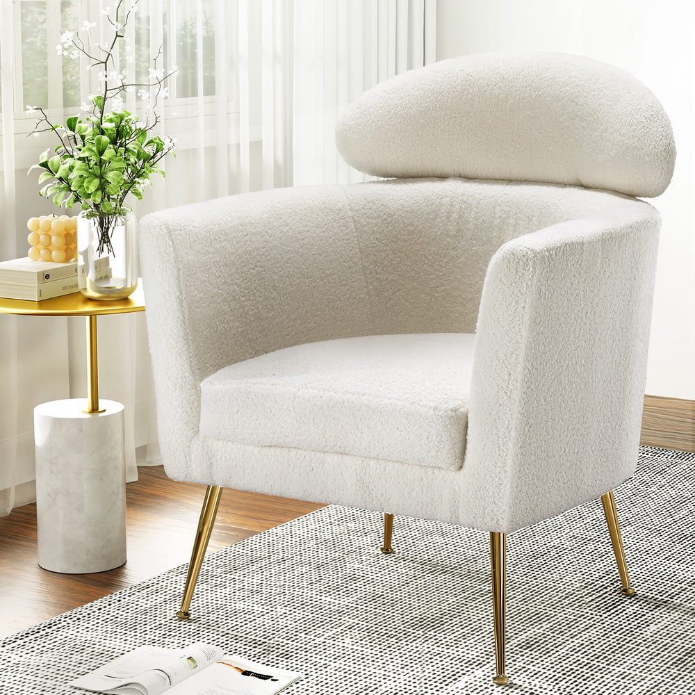 Arm Chairs & Recliners: Artiss Armchair Boucle Fabric White Yoli