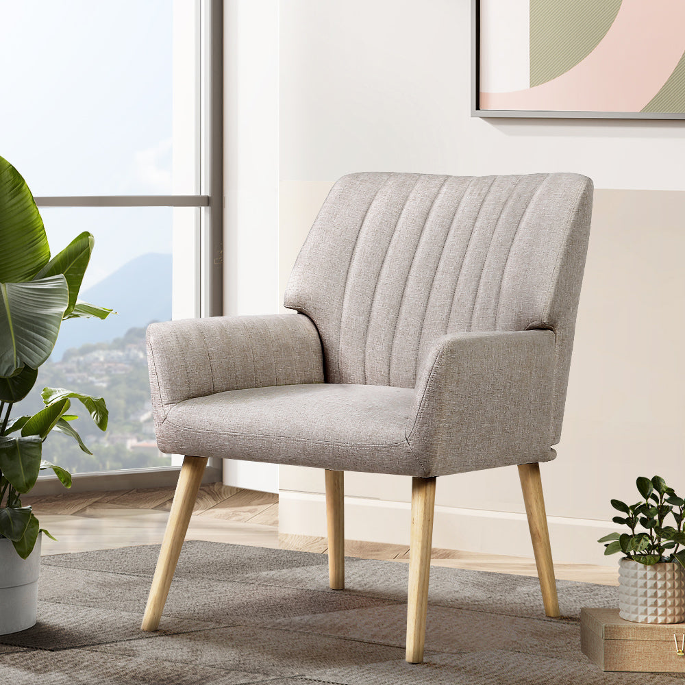 Arm Chairs & Recliners: Artiss Armchair Fabric Beige Sebastini
