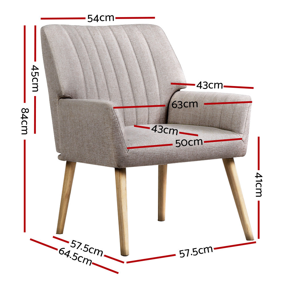 Arm Chairs & Recliners: Artiss Armchair Fabric Beige Sebastini