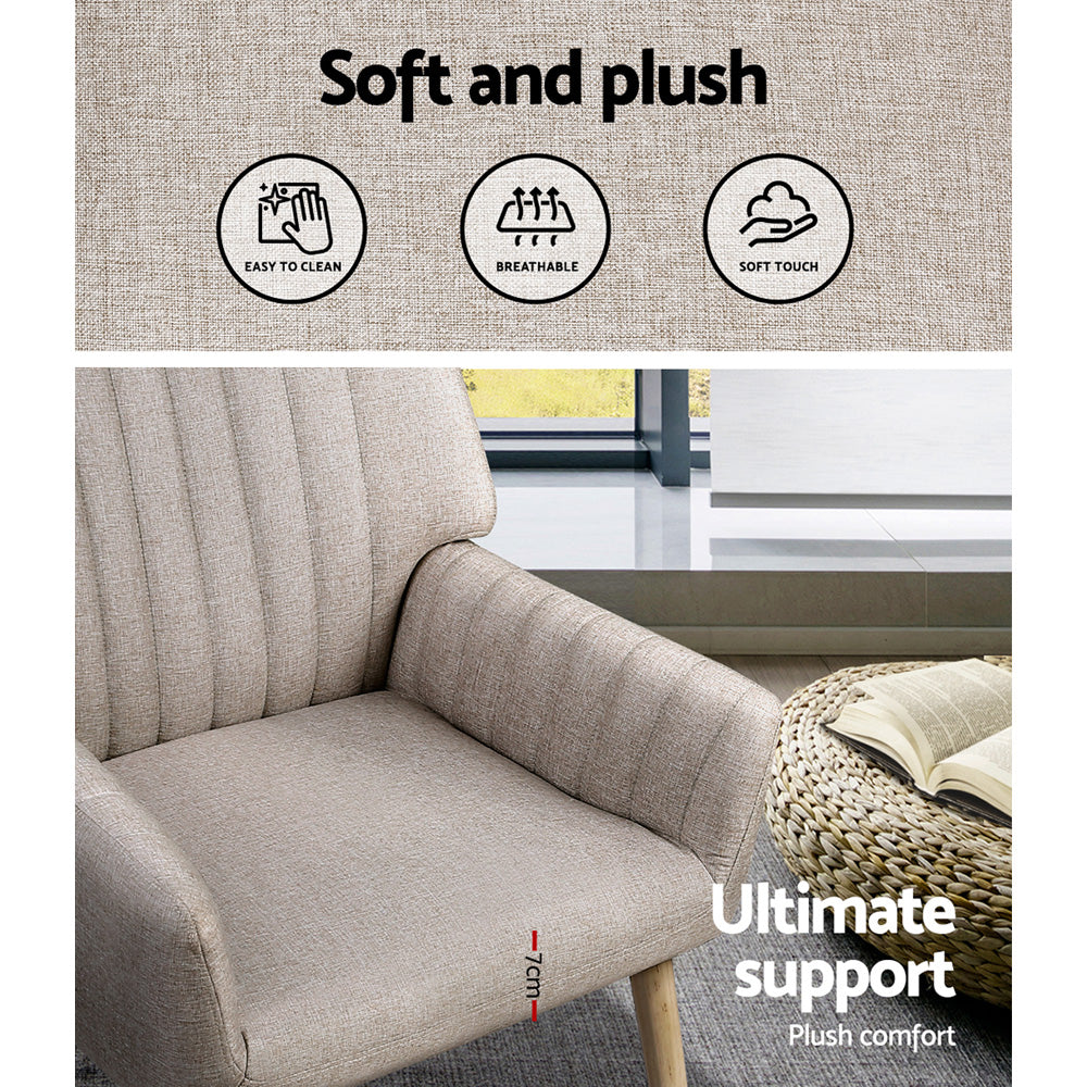Arm Chairs & Recliners: Artiss Armchair Fabric Beige Sebastini