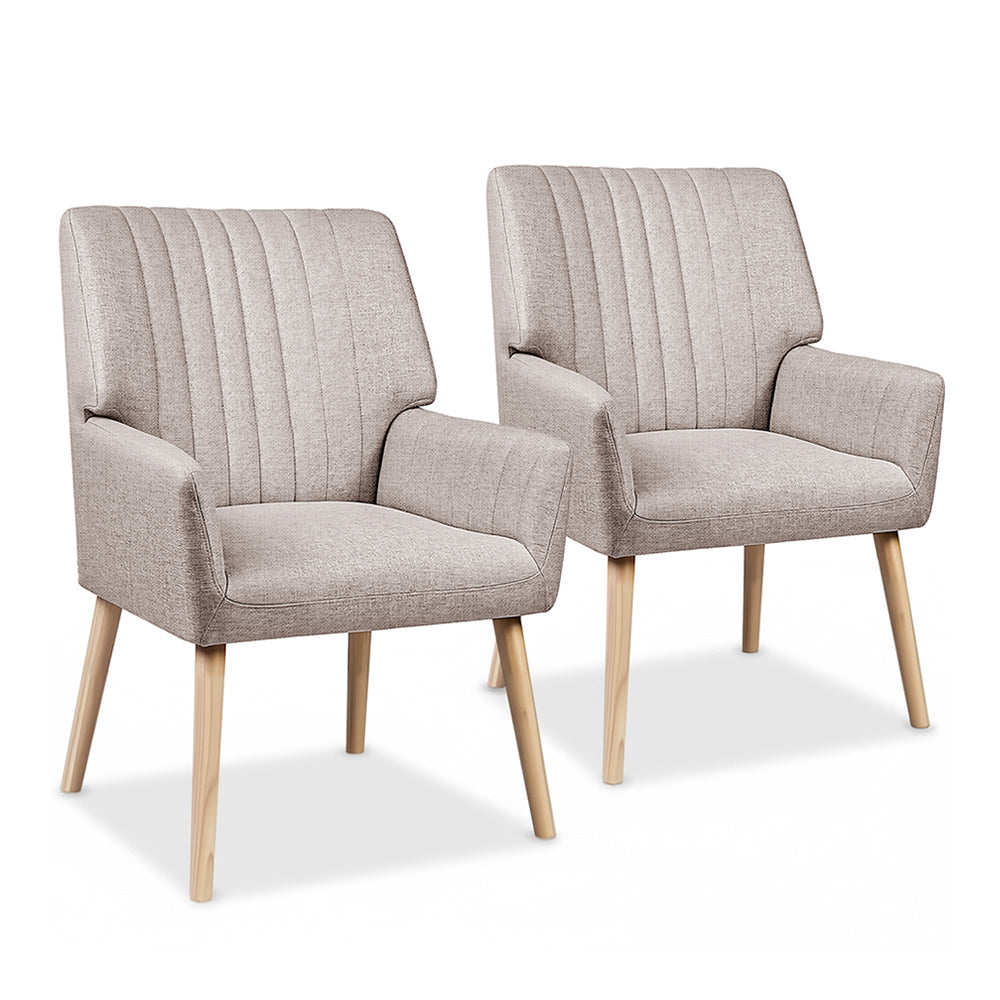 Arm Chairs & Recliners: Artiss 2X Armchair Faux Fabric Beige