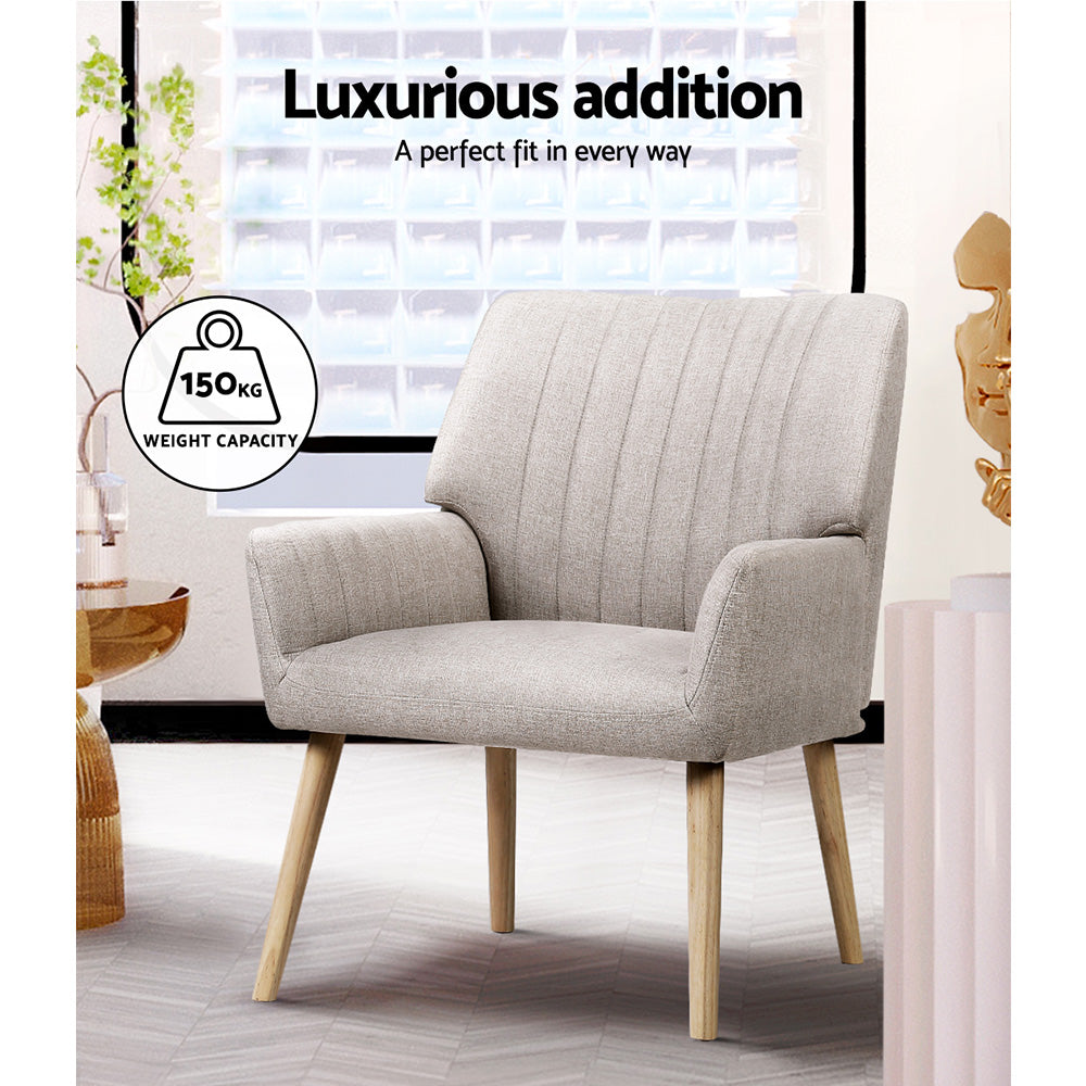 Arm Chairs & Recliners: Artiss 2X Armchair Faux Fabric Beige
