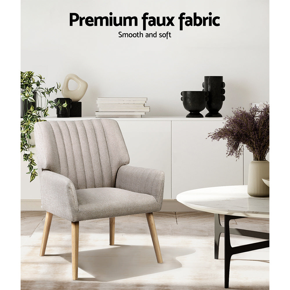 Arm Chairs & Recliners: Artiss 2X Armchair Faux Fabric Beige