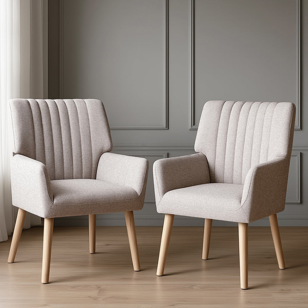 Arm Chairs & Recliners: Artiss 2X Armchair Faux Fabric Beige
