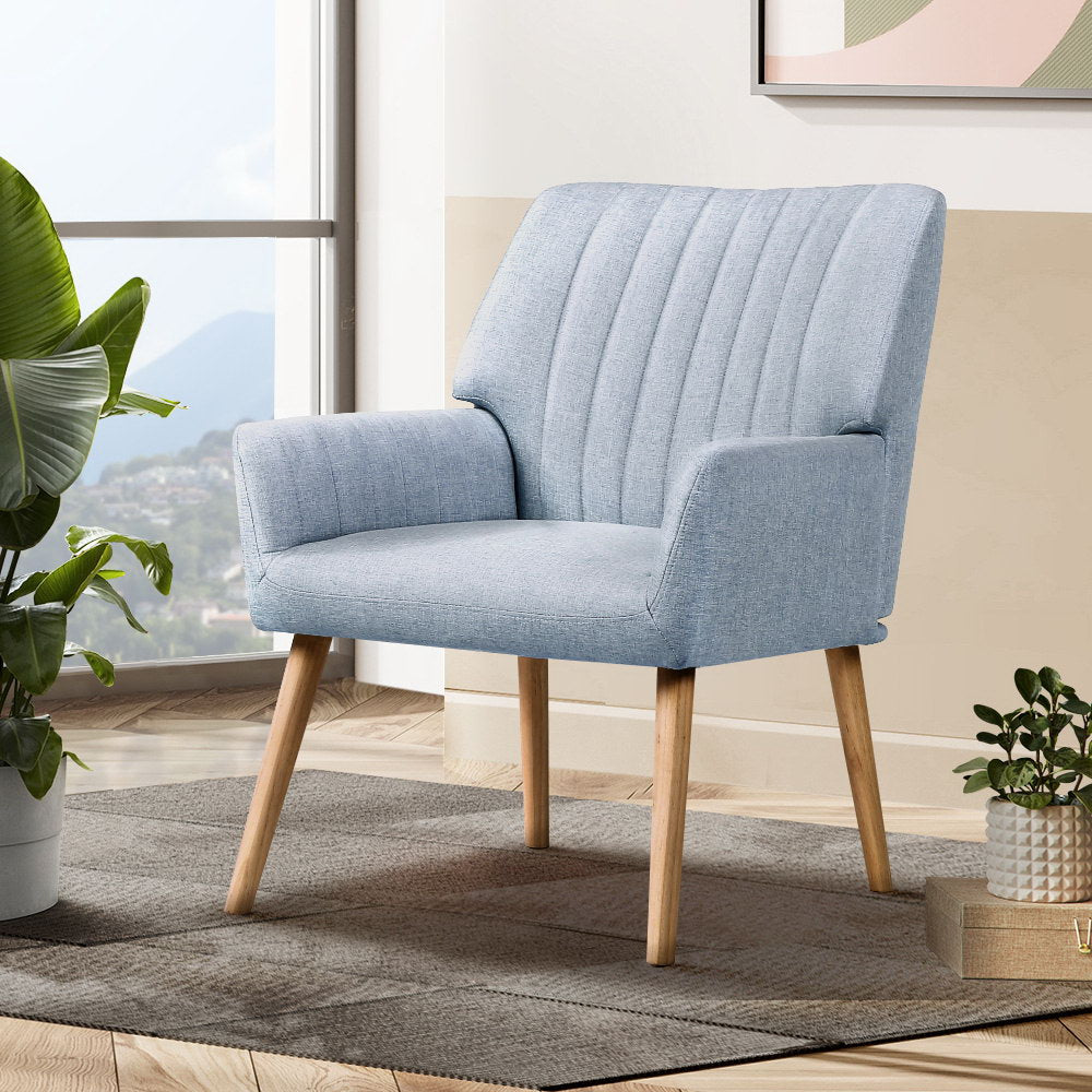 Arm Chairs & Recliners: Artiss Armchair Fabric Blue Grey Sebastini