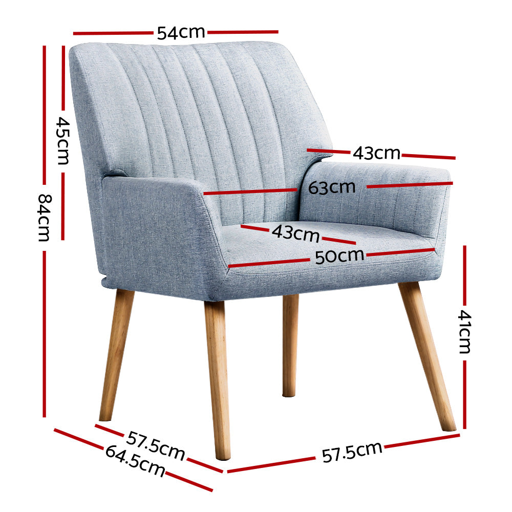 Arm Chairs & Recliners: Artiss Armchair Fabric Blue Grey Sebastini