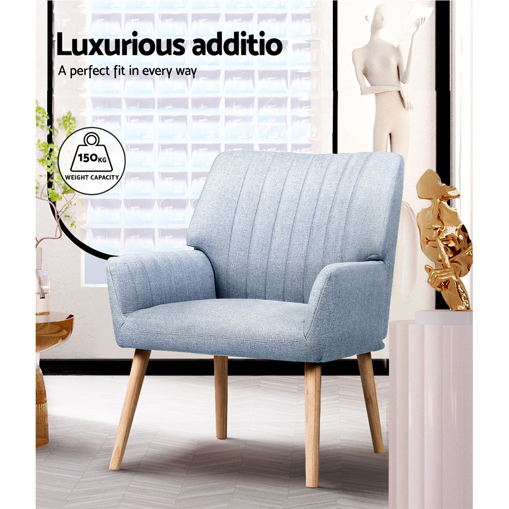 Arm Chairs & Recliners: Artiss Armchair Fabric Blue Grey Sebastini