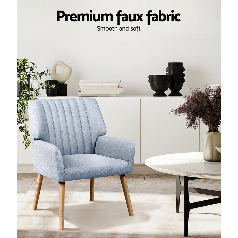 Arm Chairs & Recliners: Artiss Armchair Fabric Blue Grey Sebastini